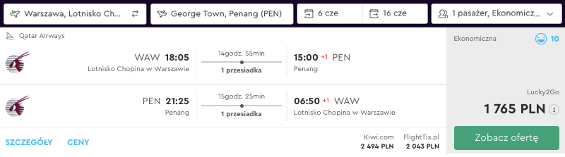 zarezerwuj lot do penang