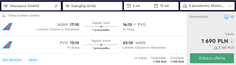 zarezerwuj lot do szanghaju