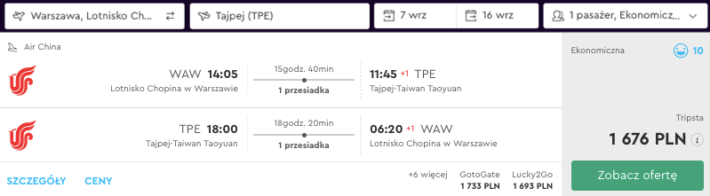 zarezerwuj lot do tajpej
