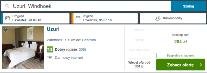 Rezerwacja obiektu w Windhoek