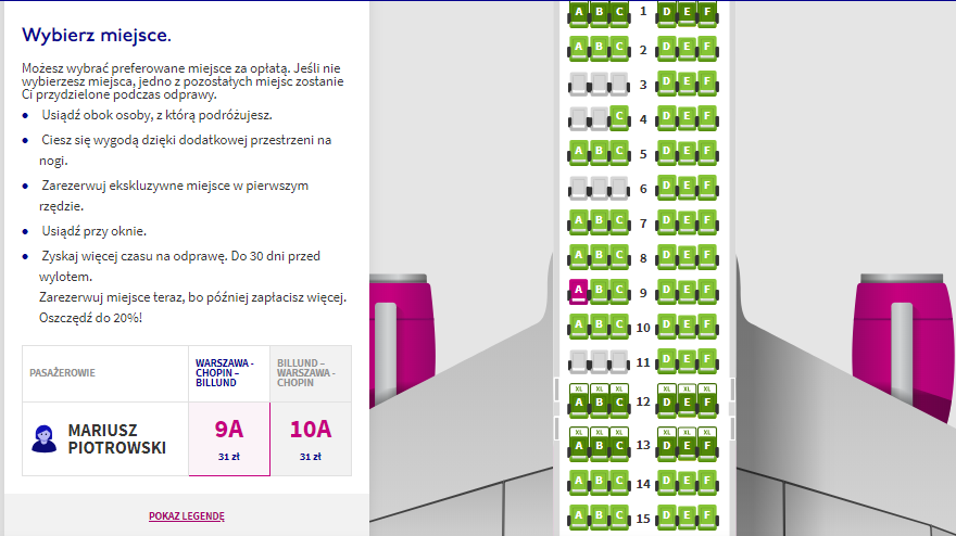 Wybór miejsca Wizz Air