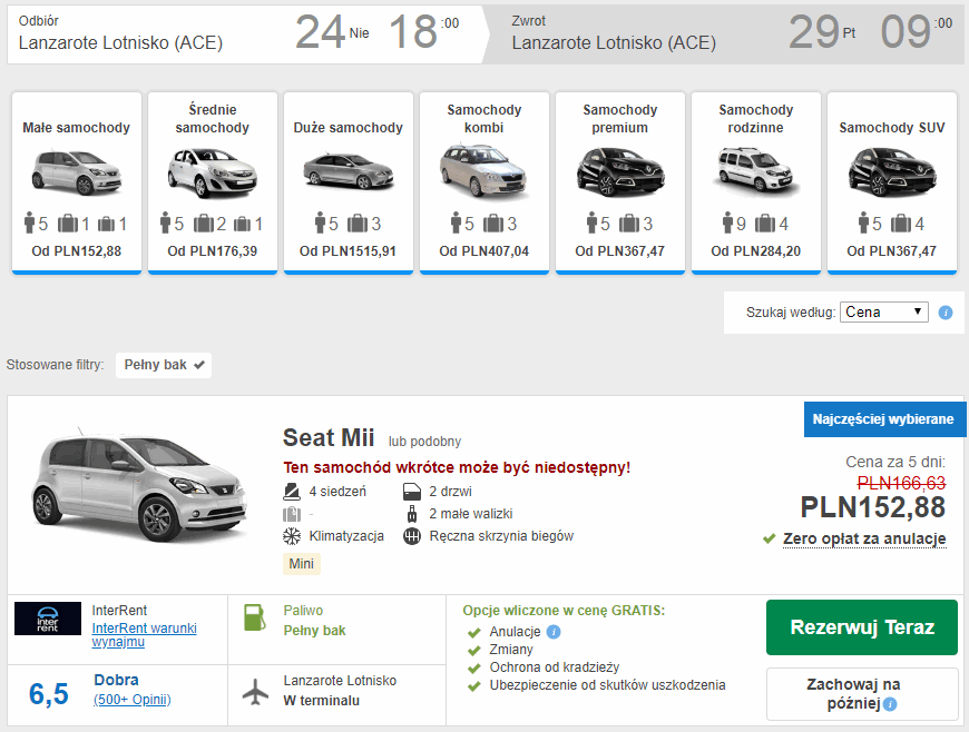 wynajem auta lanzarote