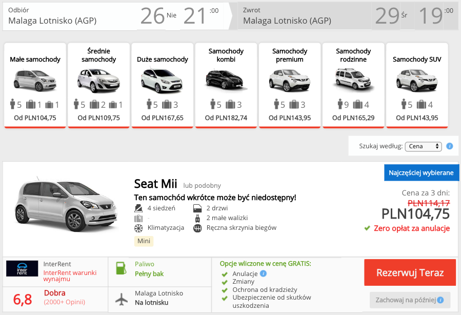 zarezerwuj auto w maladze