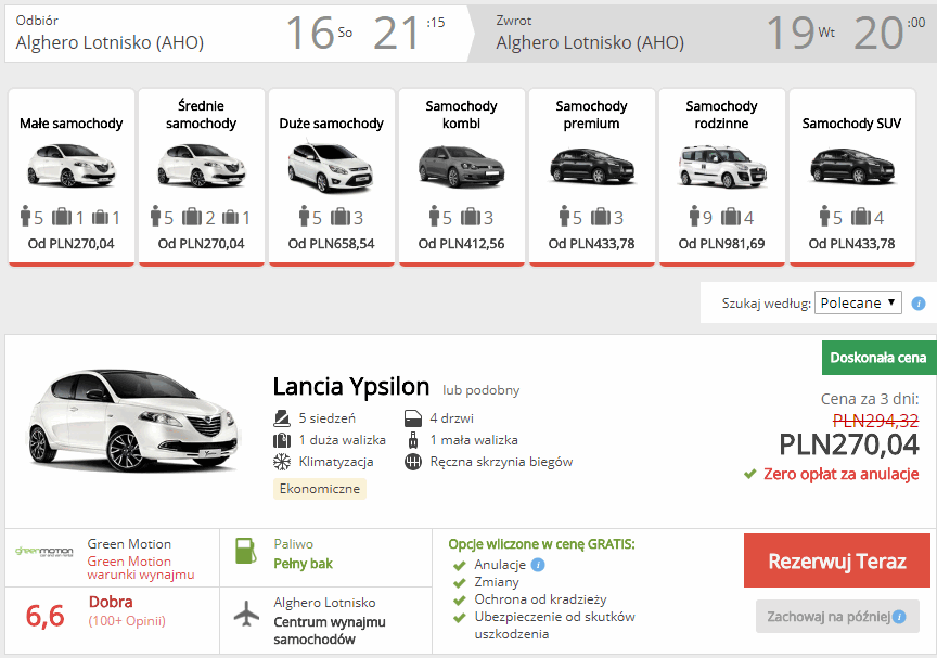 wynajem auta alghero