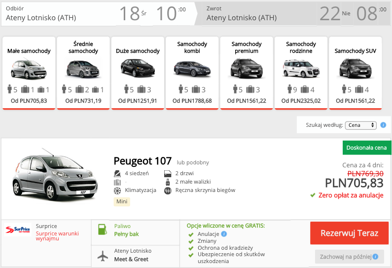 zarezerwuj auto w atenach