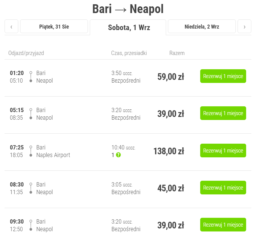 bus z bari do neapolu