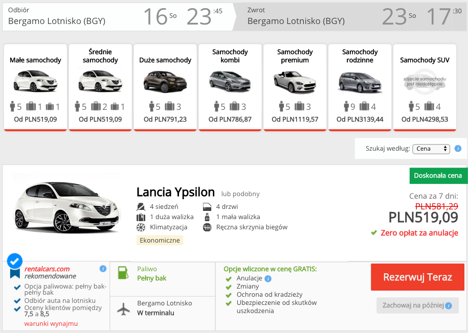 zarezerwuj auto w bergamo