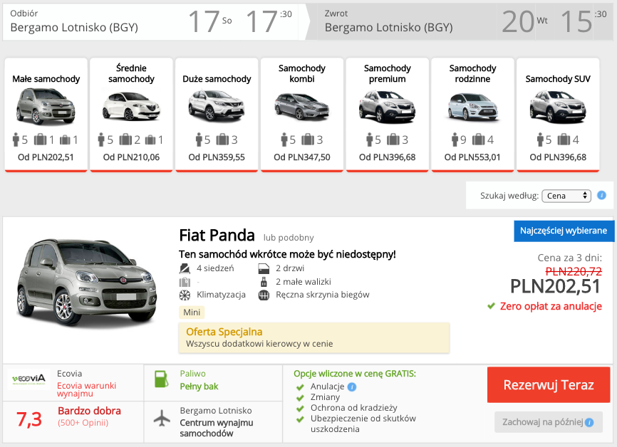 zarezerwuj auto w bergamo