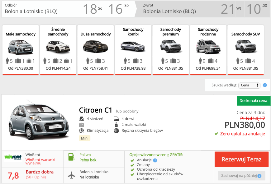 zarezerwuj auto w bolonii