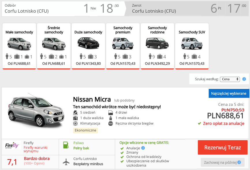 zarezerwuj auto na korfu