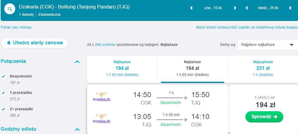 Rezerwacja przelotów na Belitung
