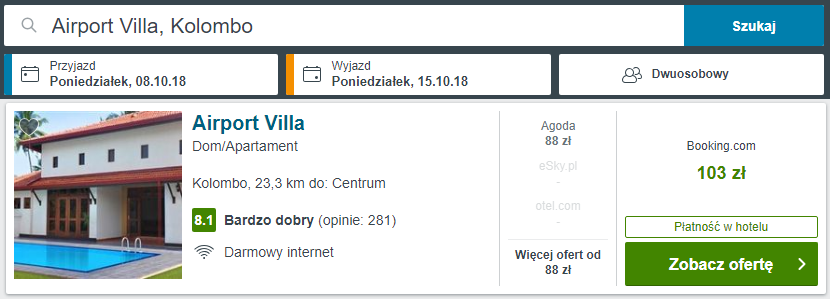 Rezerwacja obiektu w Kolombo