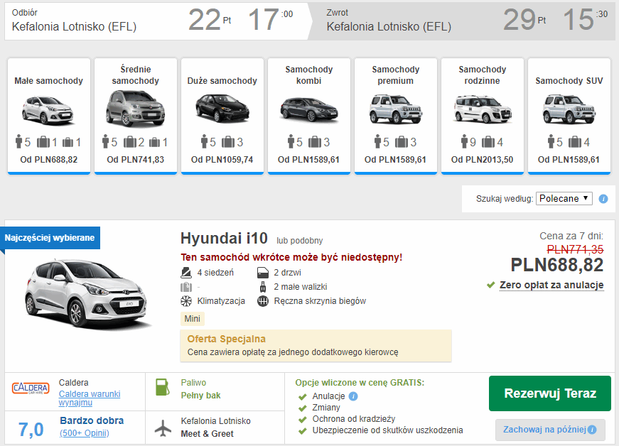 wynajem auta kefalonia