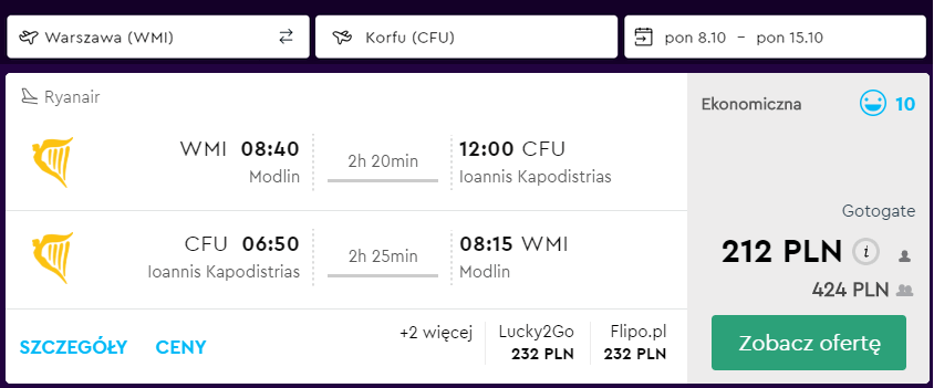 loty na korfu z modlina