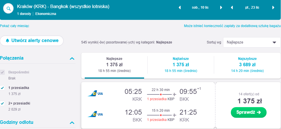 Rezerwacja przelotów z Krakowa do Bangkoku