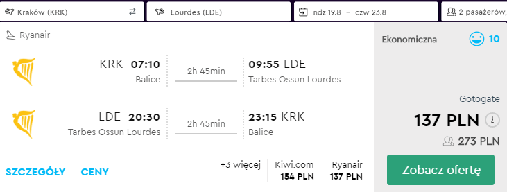 rezerwacja lotów z krakowa do lourdes