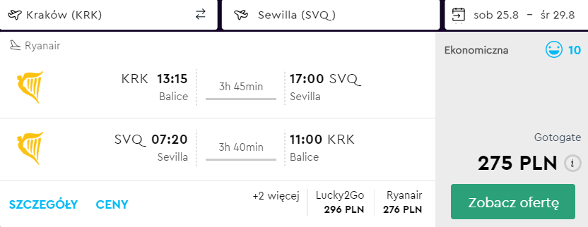 rezerwacja lotów z krakowa do sewilli