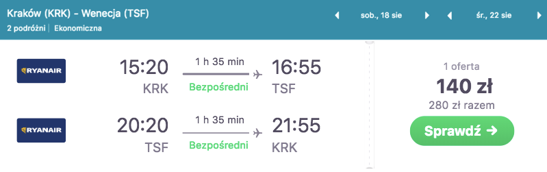 zarezerwuj lot do wenecji