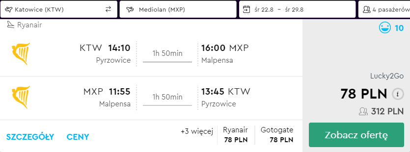 rezerwacja lotów z katowic do mediolanu