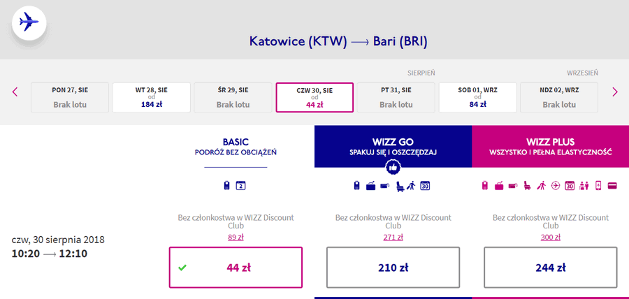 loty do bari z katowic