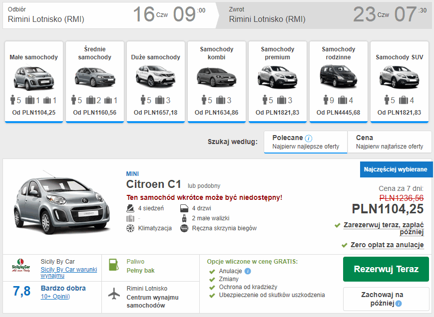 wynajem auta rimini