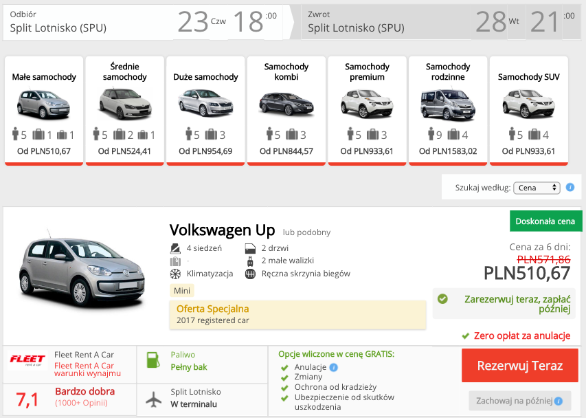 zarezerwuj auto w splicie