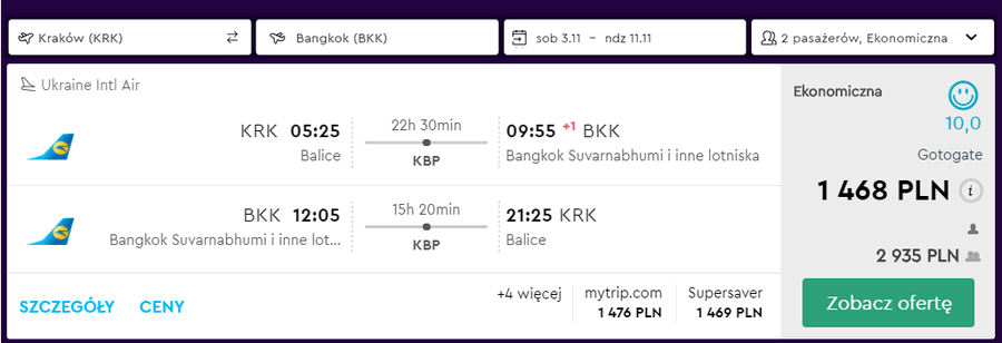 loty z krakowa do bangkoku