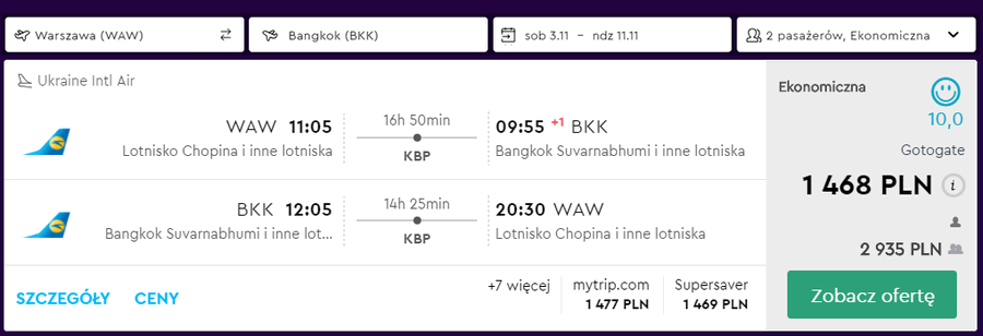 loty z warszawy do bangkoku