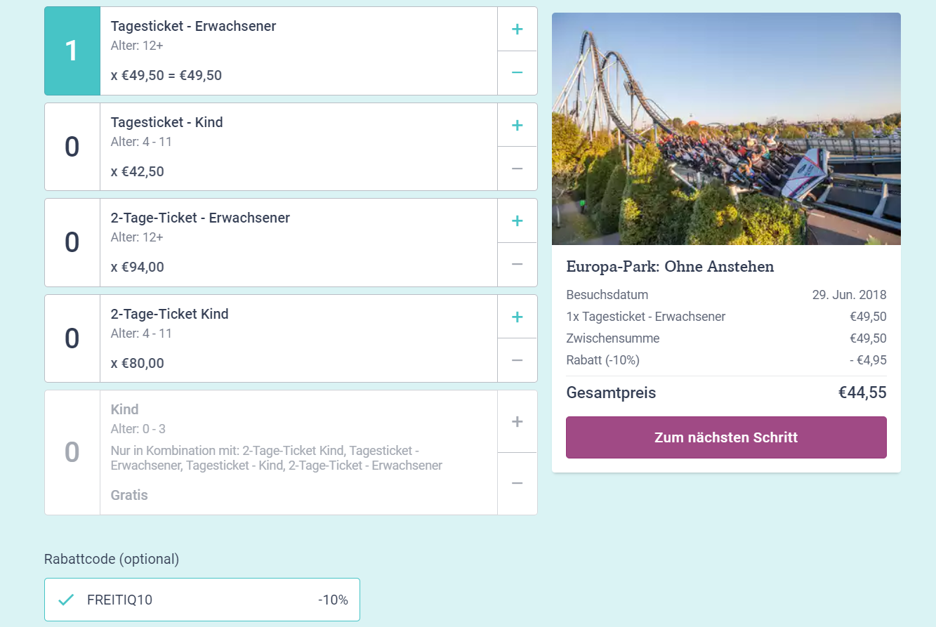 tiqets europa park kod