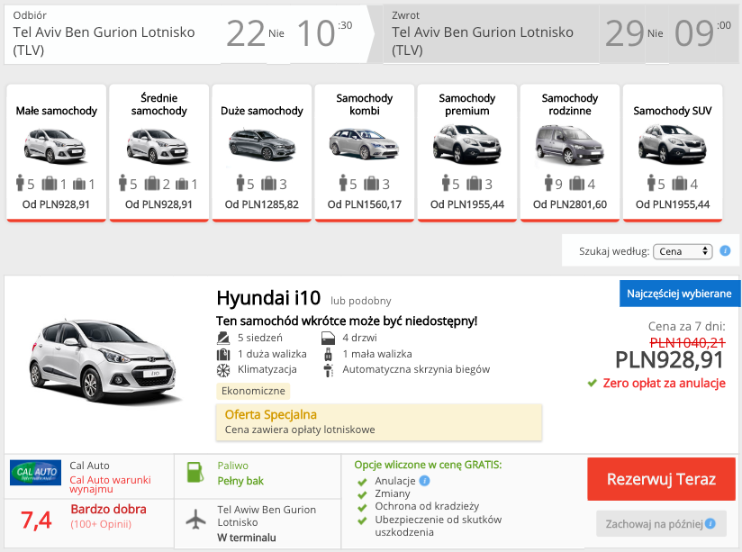 zarezerwuj auto w tel awiwie