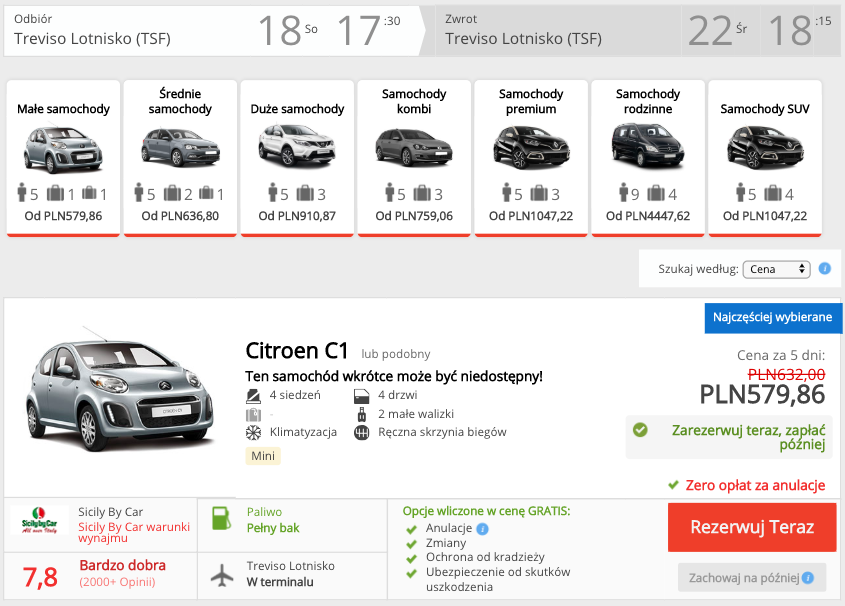 zarezerwuj auto w wenecji