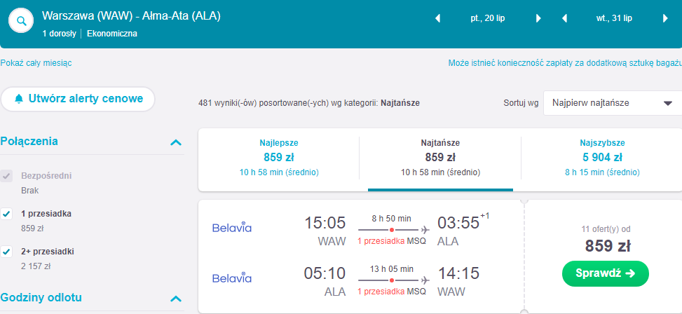 Rezerwacja przelotów do Ałmaty