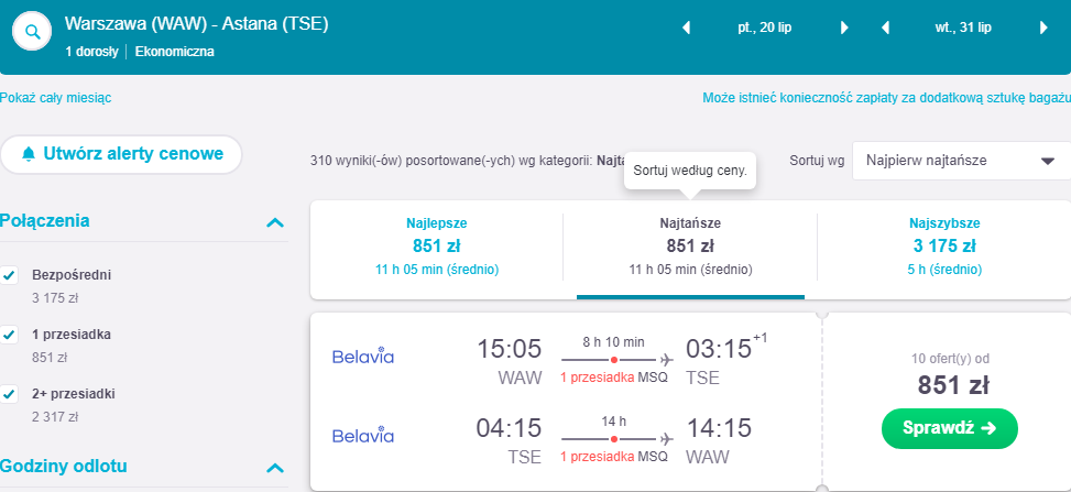 Rezerwacja przelotów do Astany