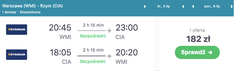 zarezerwuj lot do rzymu