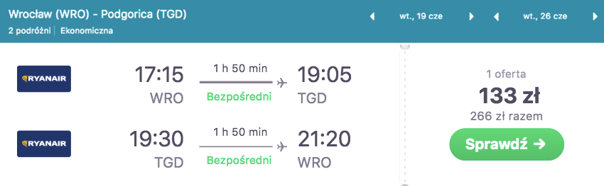 zarezerwuj lot do podgoricy