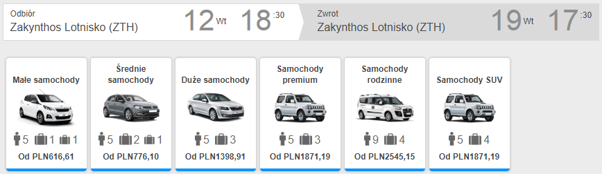 wynajem auta zakynthos