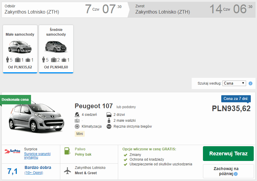 wynajem auta zakynthos