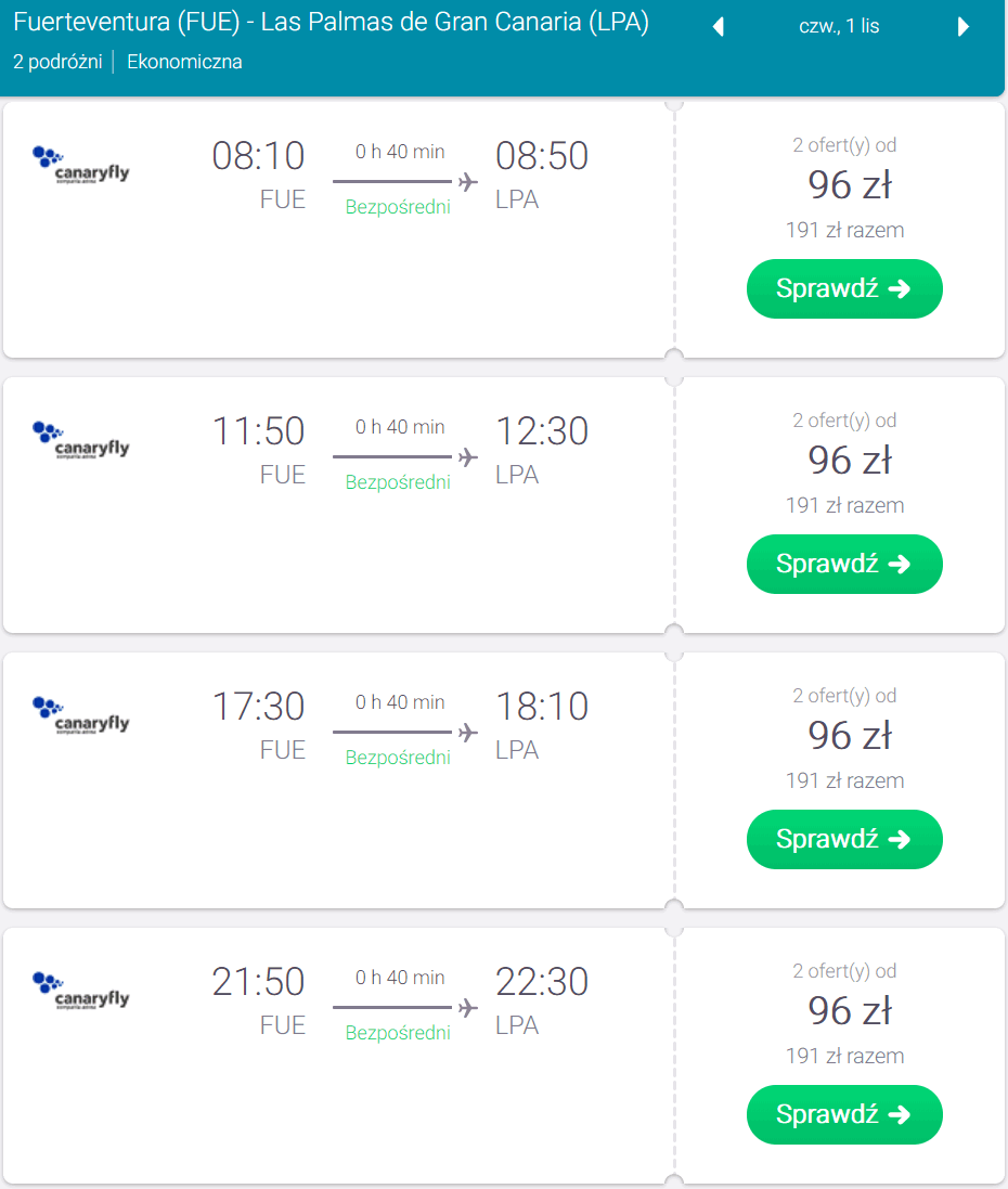 rezerwacja lotów z fuerteventury na gran canarię
