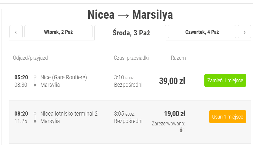 rezerwacja przejazdów z nicei do marsylii