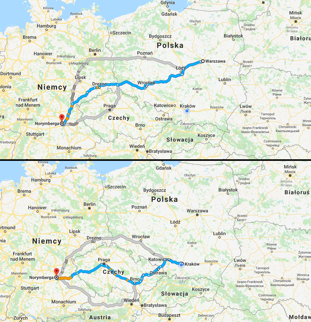 Trasa z Polski do Norymbergii