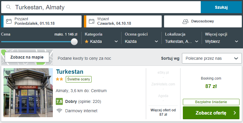 Rezerwacja obiektu w Ałmatach