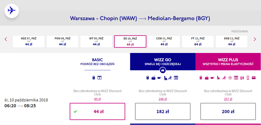 lot z warszawy do bergamo