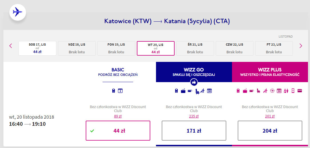 Katania loty
