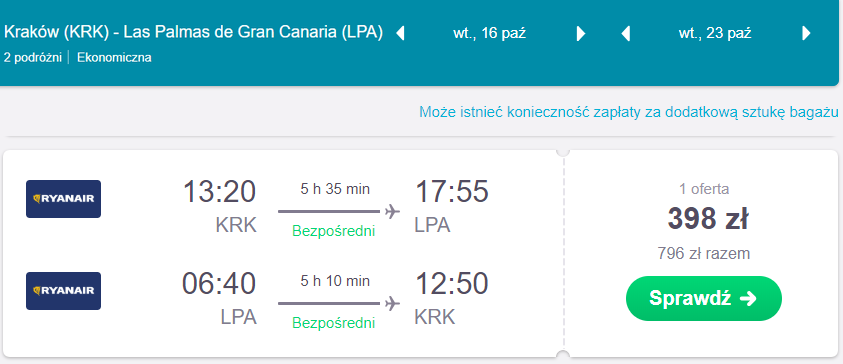 loty na gran canarię