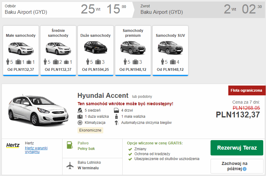 wynajem auta baku