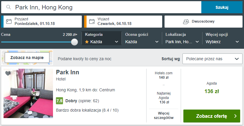 Rezerwacja obiektu w Hongkongu