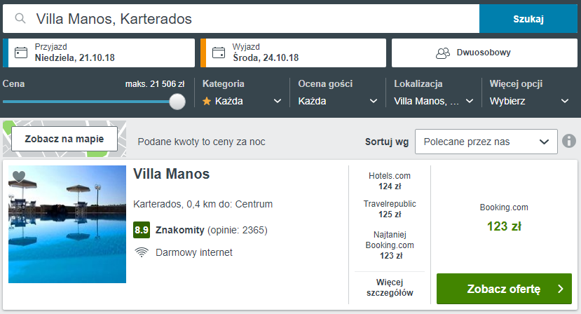 Rezerwacja obiektu na Santorini