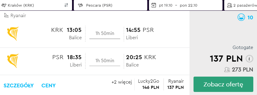 rezerwacja lotów z krakowa do pescary