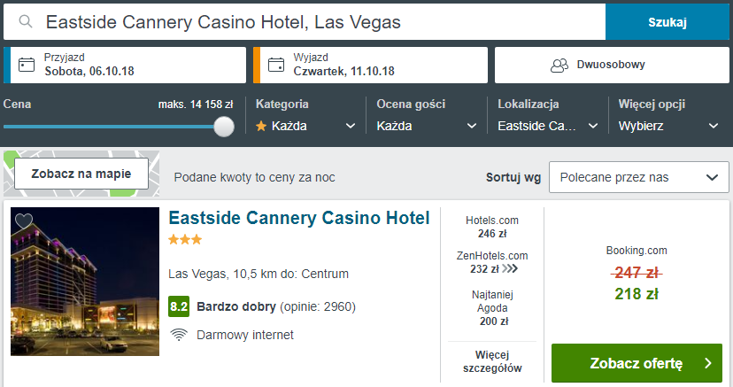 Rezerwacja obiektu w Las Vegas