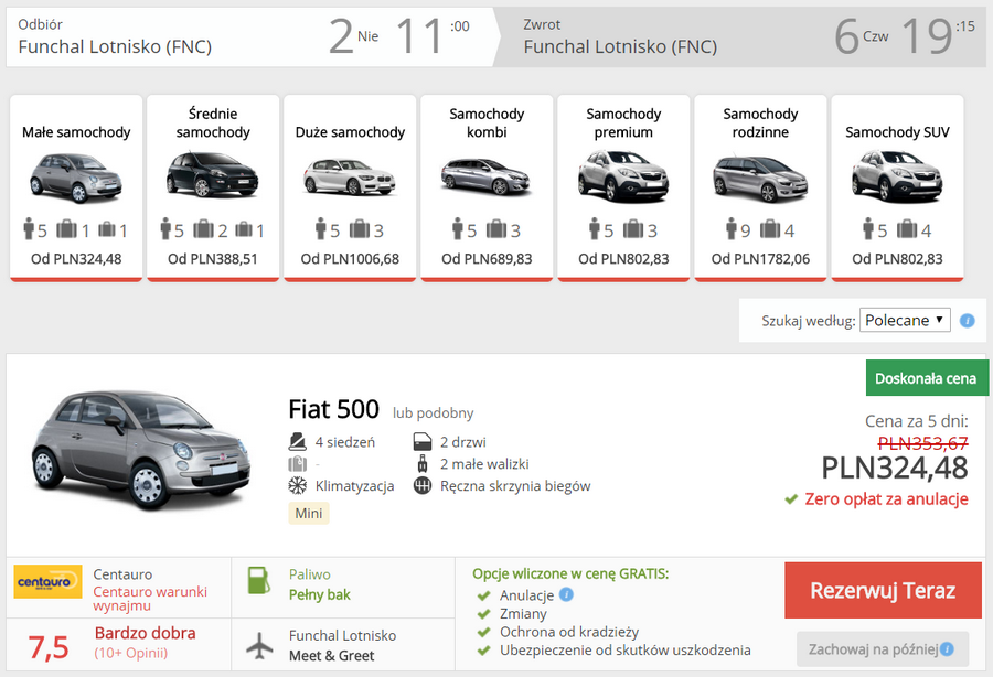 madera wypożyczenie samochodu